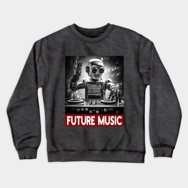 Future Music - Techno DJ Vintage Robot Crewneck Sweatshirt by Dazed Pig